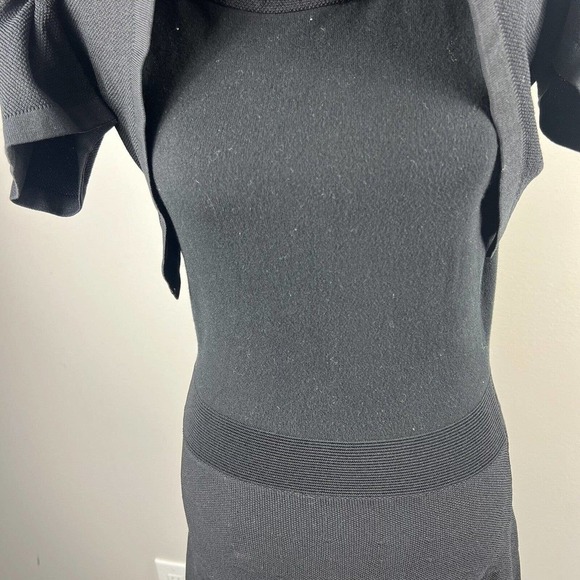 Sandro Paris Black Short Sleeve Dress Size 3 40 US 8 Overlay Stretchy - Picture 5 of 14